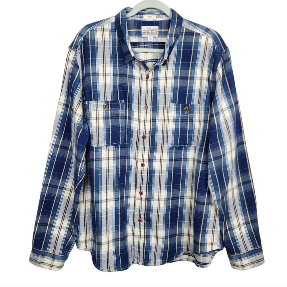 J. Crew Slim Fit Mid-Weight Flannel Double Brushed Long Sleeve Men's Size 2XL